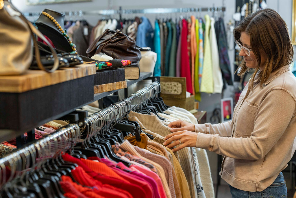 Thrift store shopping for donated goods retail