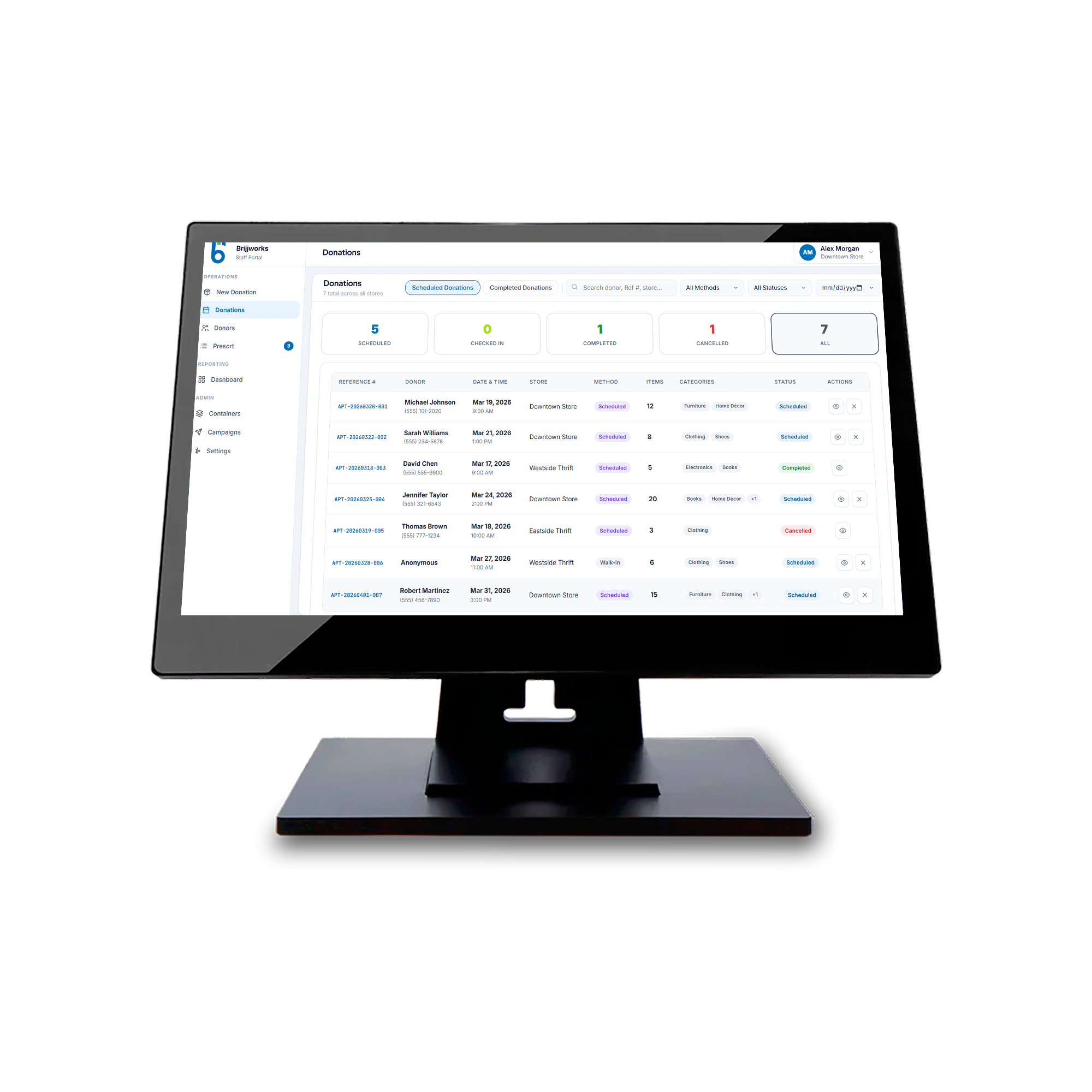 Donation History page Thrift Store Donation Software
